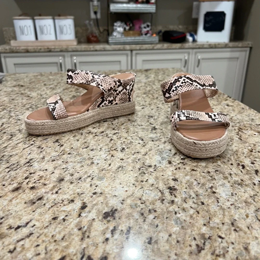 Snakeskin Platform Espadrille Sandals Faux Snake Skin Wedge Slides Size 35